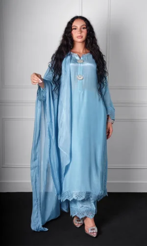 Sky Blue Silk 3-Piece Outfit