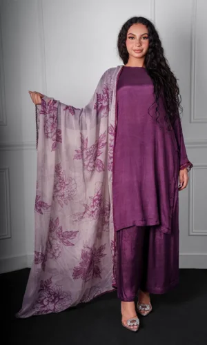 Dark Purple Silk 3-Piece Ensemble