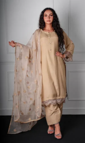 Embroidered Organza Dupatta with Silk Suit